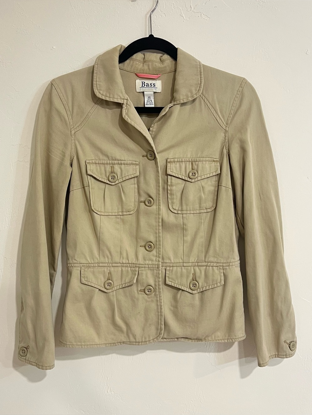 Bass Cotton Utility Button Front Twill Khaki Jacket Size XS Nautical Military